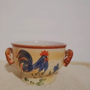 California Pantry 2007 Country Farm Rooster Double Handled Soup Bowl